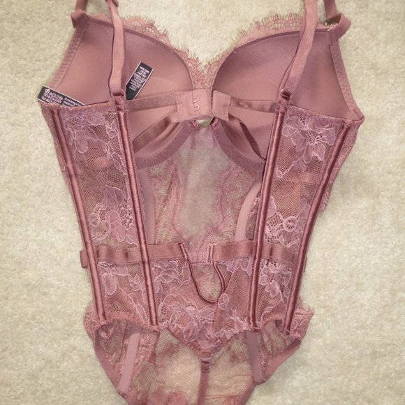 VICTORIA'S SECRET rosy pink "add 2 cups" lace lingerie teddy bodysuit - Picture 3 of 13